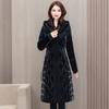 Middle-aged women's glossy cotton-padded clothes, long over-the-knee hooded cotton clothes, waist drawstring, waist and thin large size, winter guaran