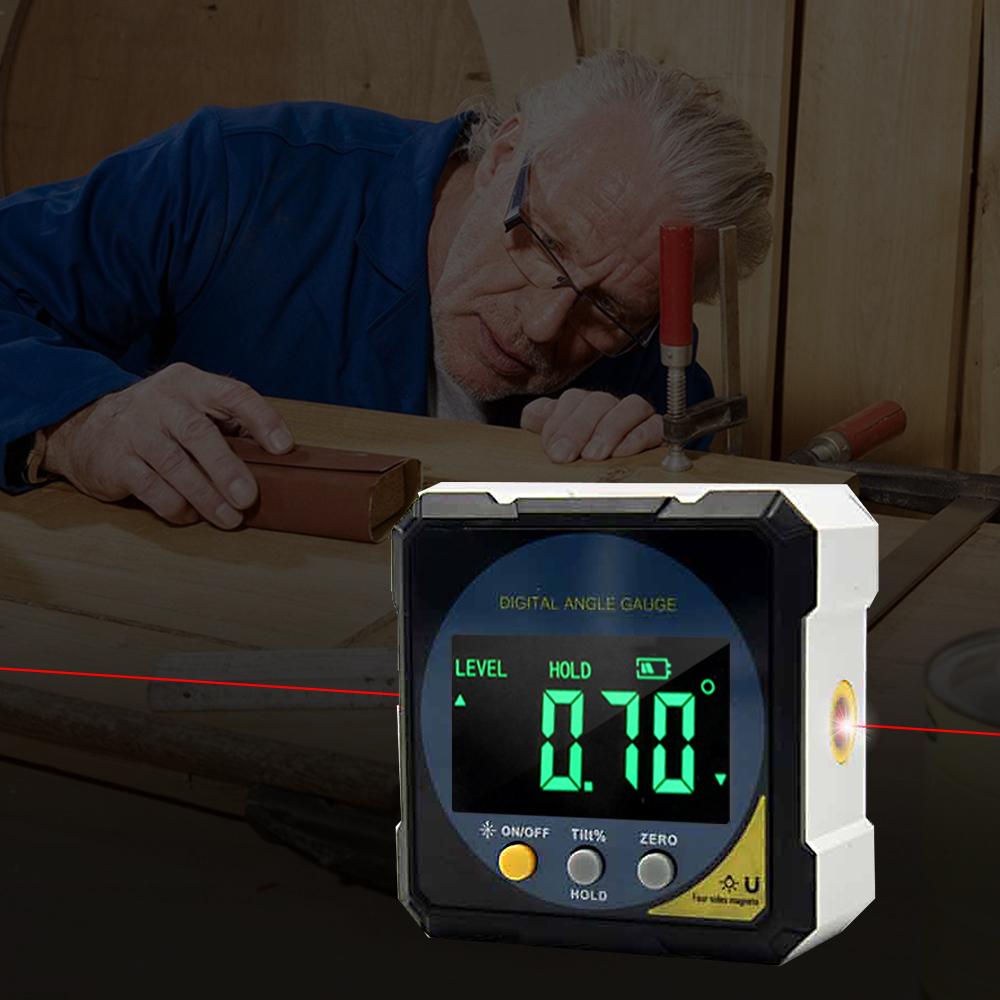 Двусторонний лазерный цифровой транспортир, магнитный инклинометр, угол 4 x 90 градусов, 2 режима, коробка уровня
