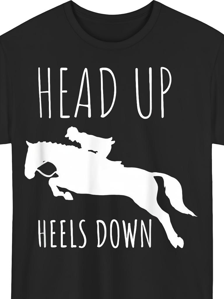 Wo'S TShirt Black Horse Riding Graphic Tee with Head Up Heels Design Soft Breathable Shirt for & Wo