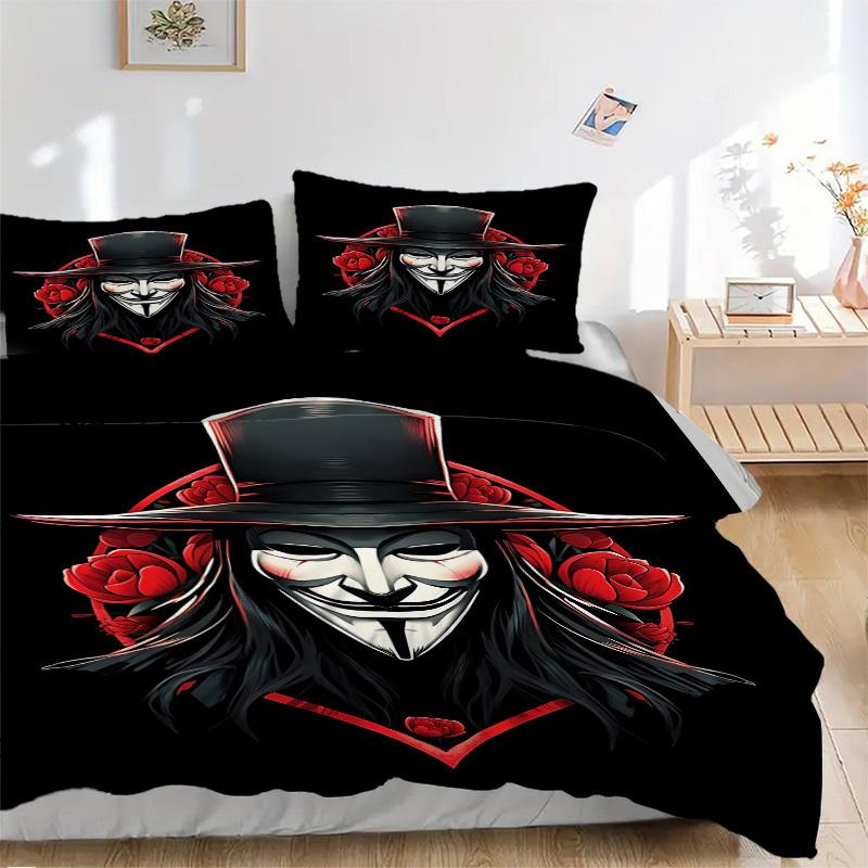 3pcs V for Vendetta Roses Bedding Set, Soft Polyester Duvet Cover and Pillowcases Machine Washable Seasons all suitable & Guest Room Decor225