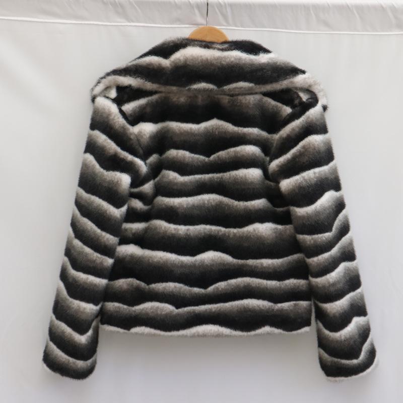 Women's Fur Jacket Casual Autumn and Winter New Zebra Pattern Imitation Mink Hair Lapel Short Coat Thickened Large Size