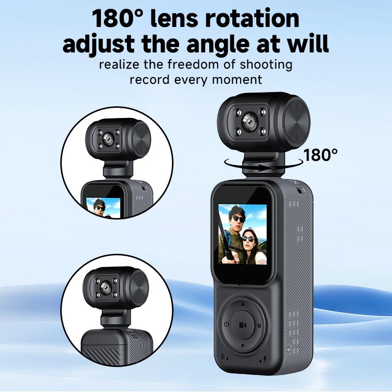 2K HD Action Camera 180° Rotatable Lens 130° Wide Angle WiFi Mini Vlog Camera with Night Vision Loop Recording for Sports Travel Outdoor Cycling