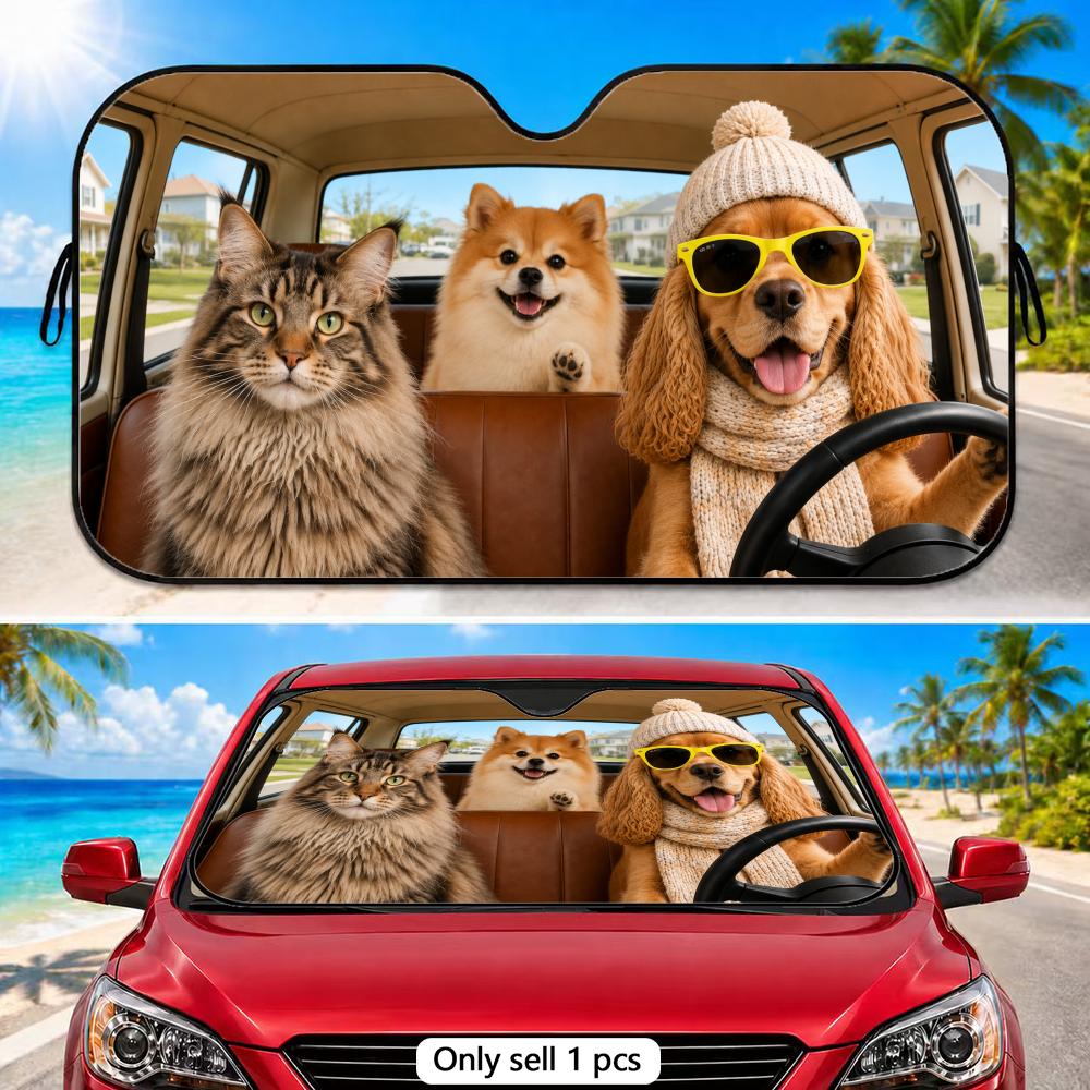Cute Animals Driving Sun Visor Aluminum Foil Windshield Sunshade with Reflective UV Protection Heat Insulation Foldable Design
