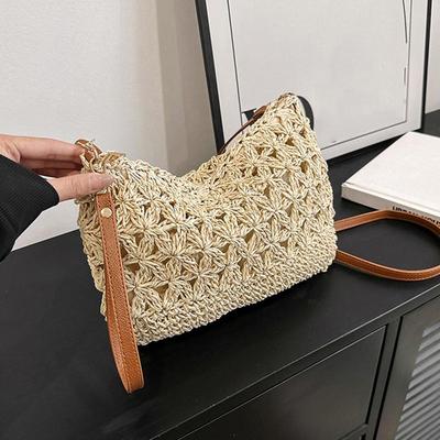 Женская пляжная плетеная соломенная сумка-мессенджер через плечо Boho Hollow Out Crochet Crossbody Handbag Кошелек Макраме Сумки