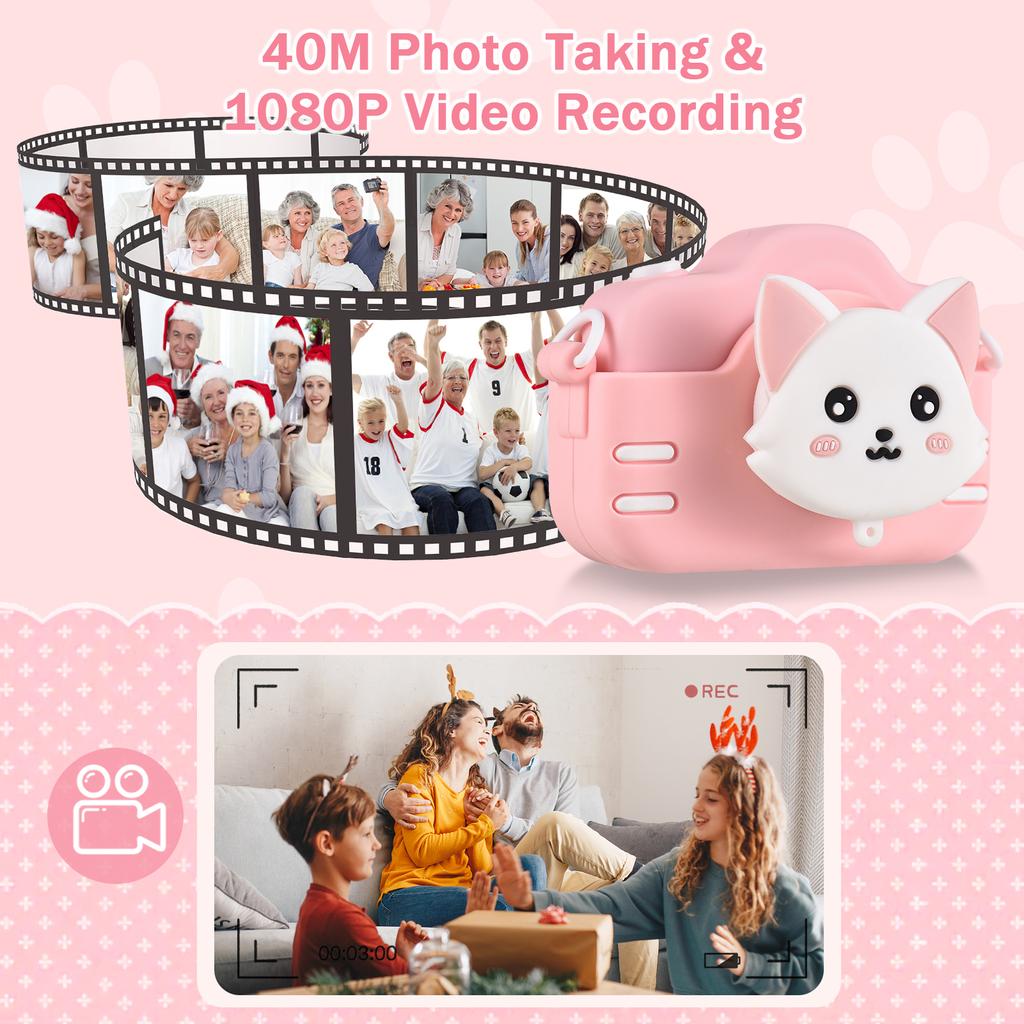 Mini Cartoon Kids Digital Camera 1080P Digital Video Camera for Kids Dual Lens 2.0 Inch IPS Screen