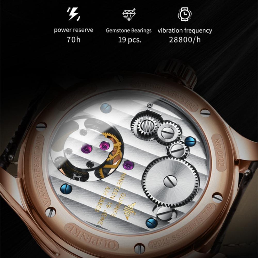 OUPINKE Новые мужские часы для бизнеса и отдыха, механические часы с турбийоном, полые водонепроницаемые мужские часы