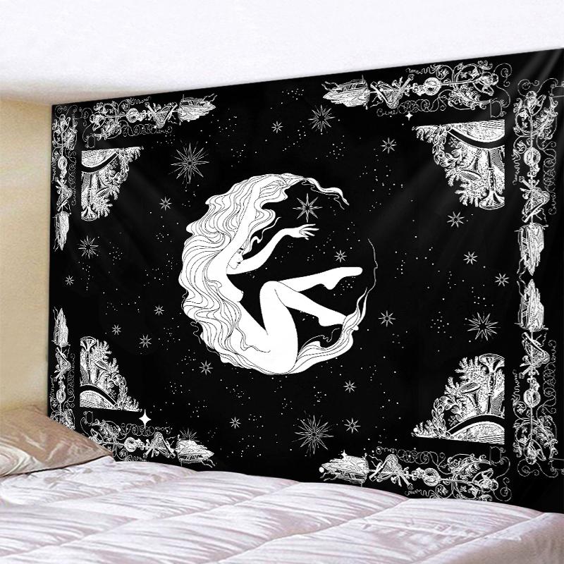 Mandala Black and White Sun and Moon Tapestry Mystical Witchcraft Divination Wall Hanging Hippie Wall Hanging Home Decoration