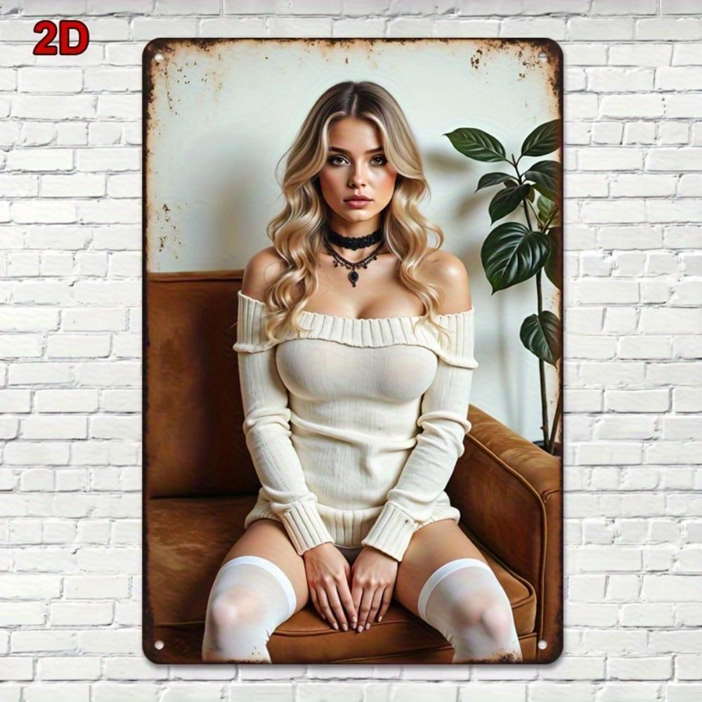 Винтажный металлический настенный декор - Модный 2D знак для женщин, 18,9-32X30 дюймов, Идеально подходит для спальни/гостиной/бара/кафе