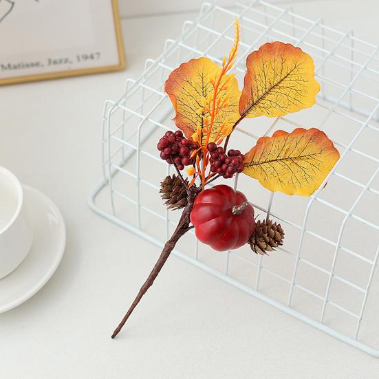 Хэллоуин Искусственные Тыквенные Ветки Искусственный Осенний Тыквенный Букет Поддельные Тыквенные Ветки с Листьями Клена для Осенней Цветочной Композиции Настольное Центральное Украшение