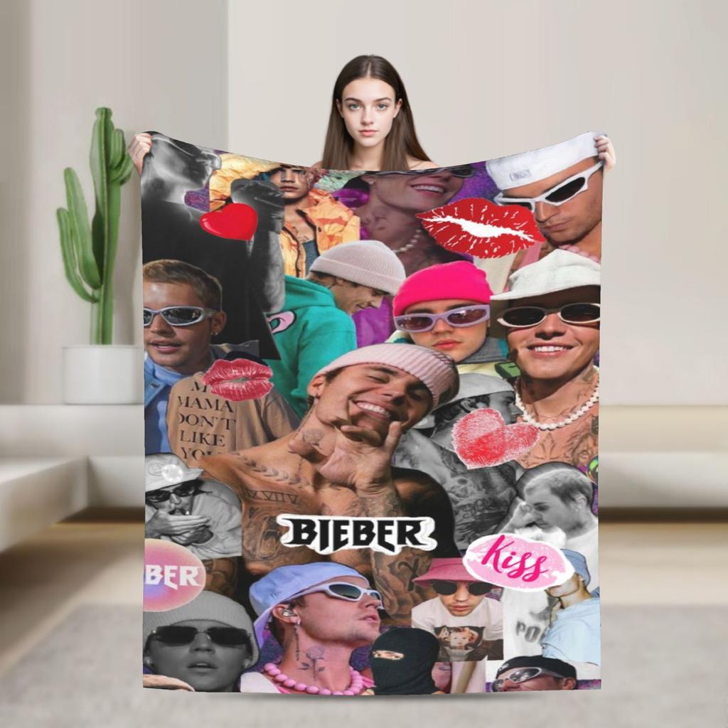 Poplar Singer Justins Biebers Christmas Blanket Airplane Travel Flannel Bedding Throws For Outdoor Super Warm Bedspread Gift