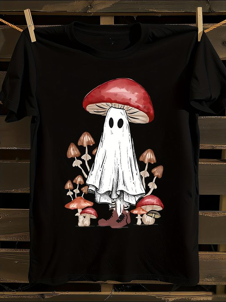 Halloween Mushroom T-Shirt Mens Tshirt Womens Tshirts with Letters Print Short Sleeves T-Shirt Casual Street Tee Shirt Top
