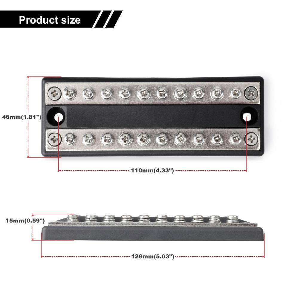 BusBar 100A 5 Circuit Dual Bus Bar Terminal Block Power Distribution Block 12V 24V 32V 48V DC For Car RV Truck Yacht Ship