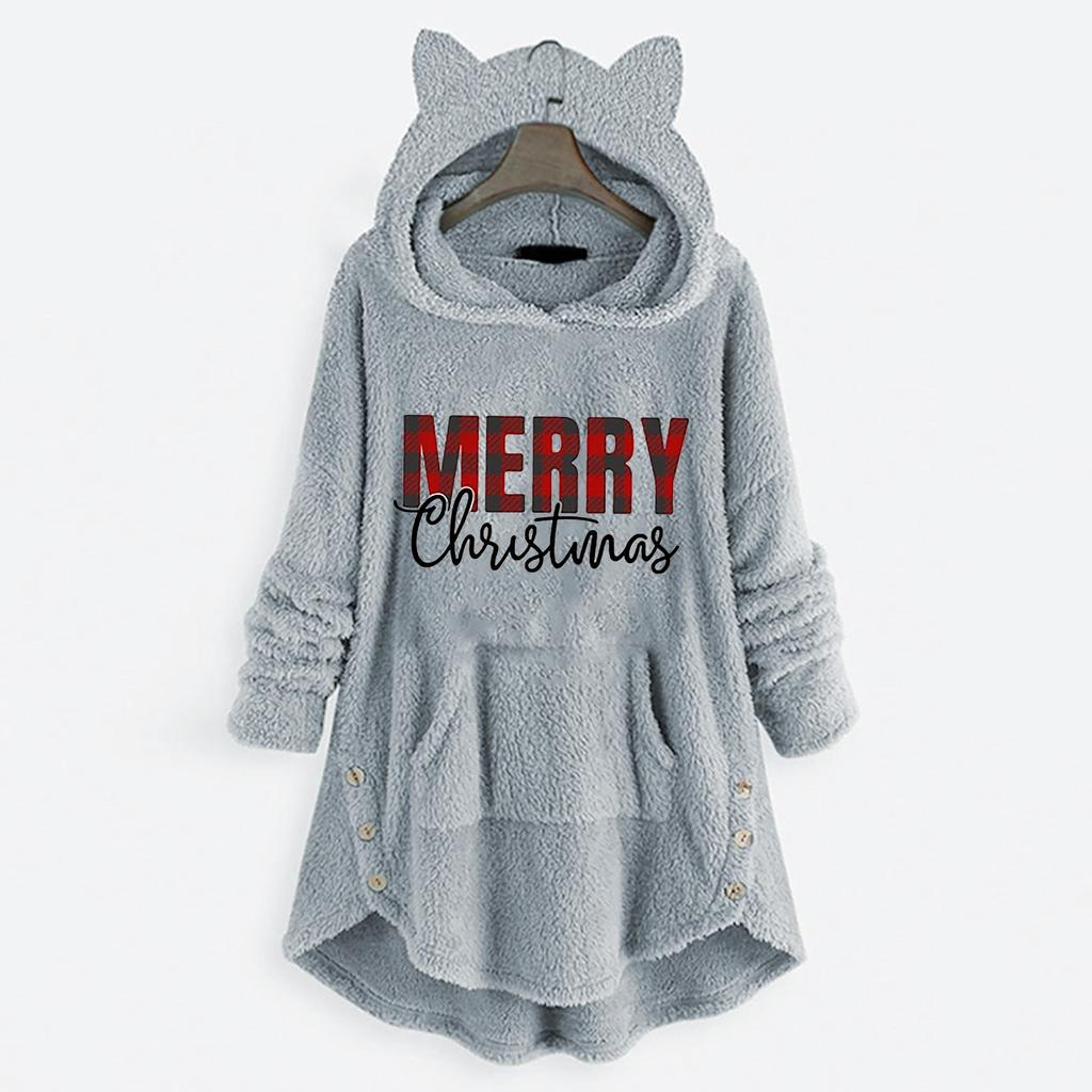 Women's Fashion Autumn And Winter Printing Long-Sleeved Hooded Double-Sided Fleece Sweater