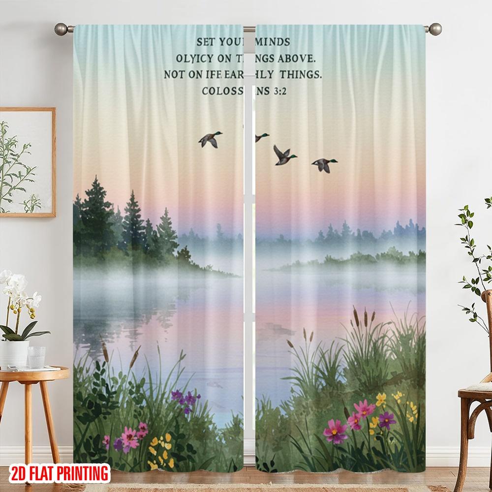 2pcs 2D Flat Printing Curtain Set Your Minds Above Nature 100% Polyester Without Electricity Birthday Party Use for Holiday