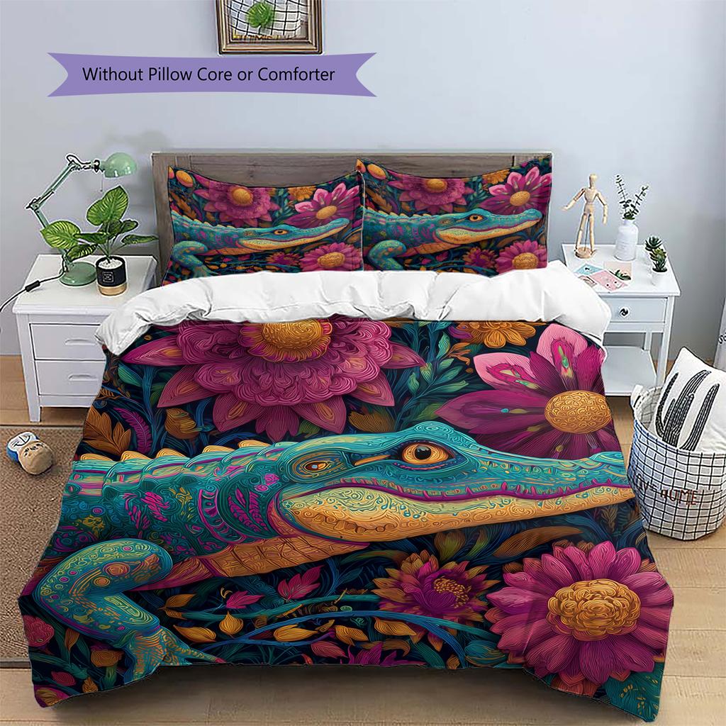 Crocodile Pattern Bedding Home Decoration Birthday Gift (1 * duvet cover + 2 * pillowcase, without core)