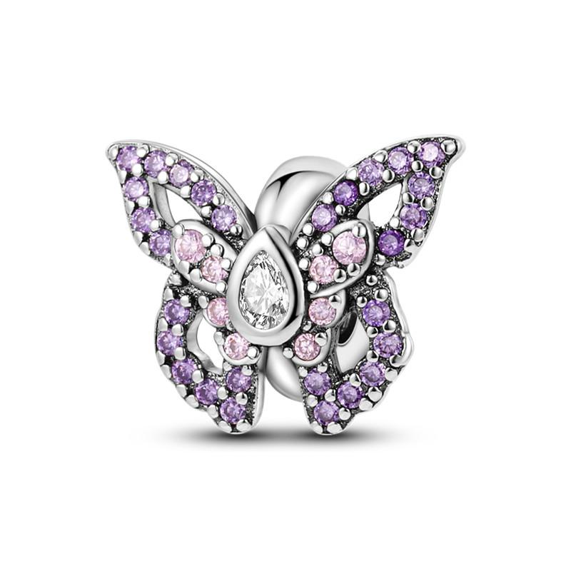 925 Silver Purple Series Butterfly Aries Gemini Safety Chains Fit Original Bracelet DIY Jewelry Making Gift For Women