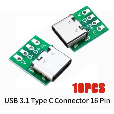 10 шт. Разъем USB 3.1 Type C 16 контактов Тестовая плата-адаптер 16-контактный разъем-розетка для передачи данных по проводу/кабелю
