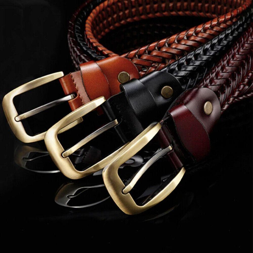 Leather Gold Pin Buckle Trousers Vintage Belts Waistband Jeans Strap Braided Belt