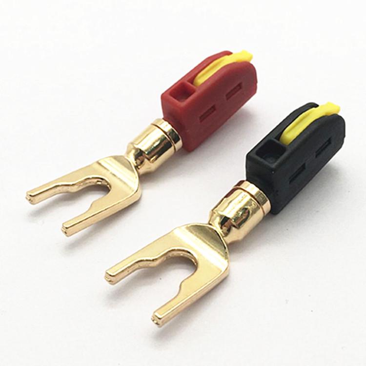 Позолоченный Y-образный банан-штекер 4 мм без пайки с самоблокирующимся гнездом с защелкой