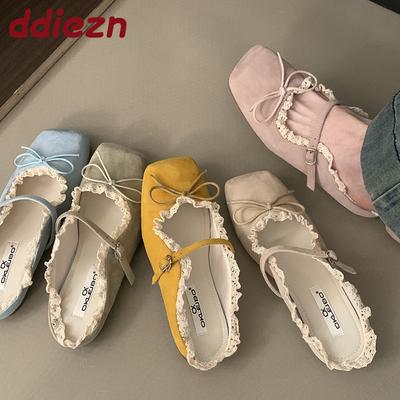 Мода Лето Весна Мода Пряжка Женские Балетки Мюли Обувь Женская Обувь с Бантом-Бабочкой Неглубокие Женские Балетки Мэри Джейн Шлепанцы Обувь