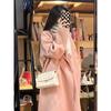 Korean Style Loose Fit Pink Cashmere Coat - Reversible Wool Blend Overcoat for Women
