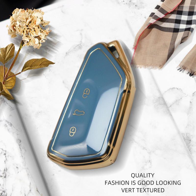 Роскошный чехол для дистанционного ключа Golden Edge с полным покрытием для Volkswagen VW Golf 8 Mk8 для Skoda Octavia A8 для Seat Leon Car