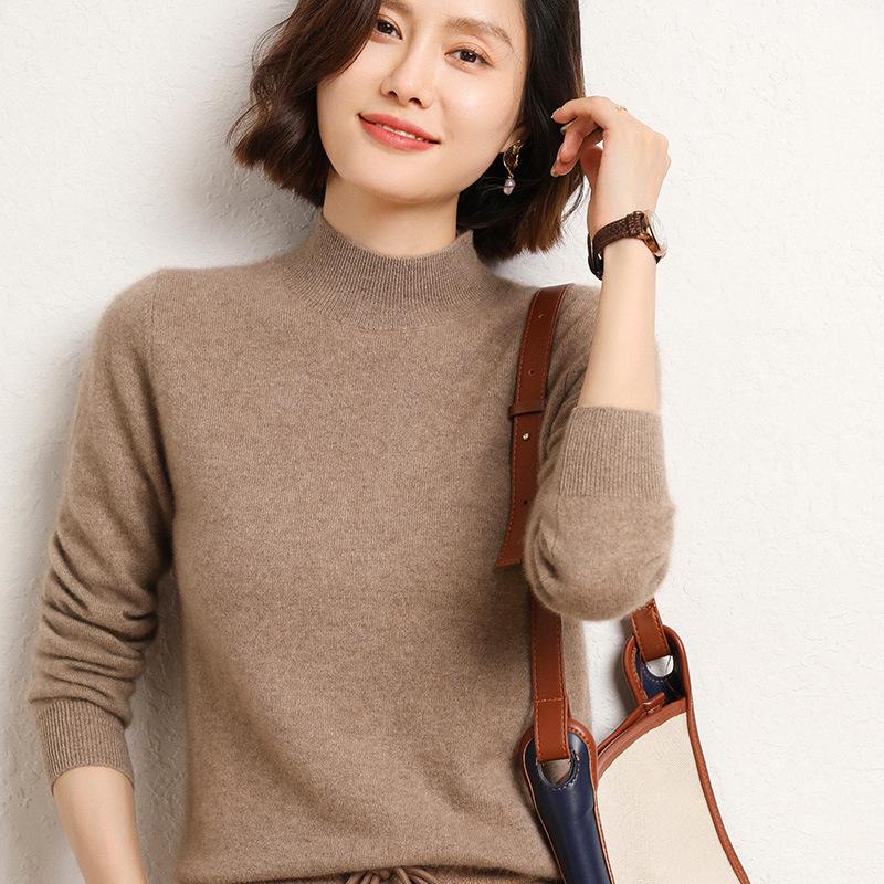 YYFS Женская мода повседневная осень-зима однотонный принт длинный рукав полуводолазка женская одежда шерстяной трикотаж свитера