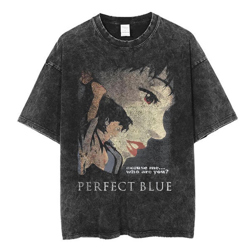Vintage Washed Anime Perfect Blue Mima Kirigoe TShirts Mens Women Clothing Fashion Harajuku Oversized Short Sleeve T Shirts