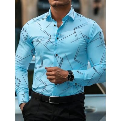 Мужская трендовая рубашка с геометрическим принтом в линию, с длинным рукавом, в стиле business casual, модного дизайна, приталенного кроя, не требующая глажки, универсальная, в стиле ins
