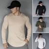 Весна Осень Мужской Топ Круглый Вырез Slim Fit Эластичный Средней Длины Футболка Длинные Рукава