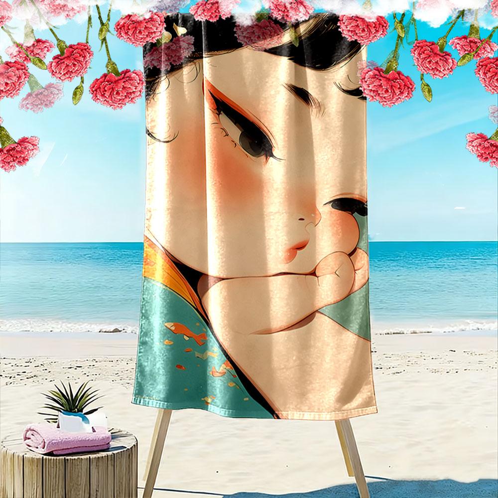 Dreamy Girl Illustration Towel Beach Towel Quick-drying for Travel Outdoor Sports Jogging Beach and Swimming