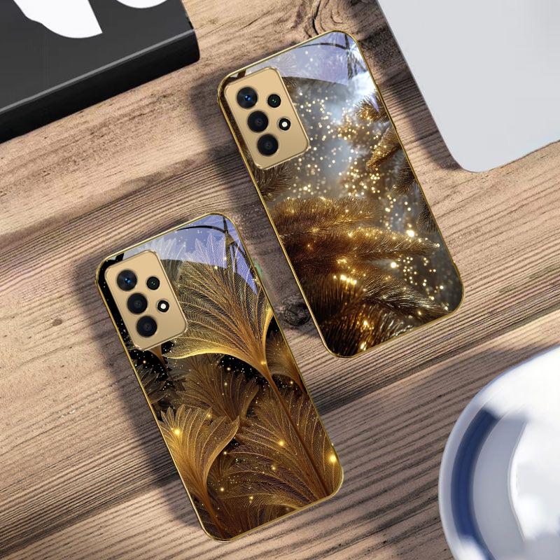 Золотая игла Арт-сенс Для Samsung A73 A72 A71 A42 A56 A55 A54 A53 A52s A52 A51 A36 A35 A34 A33 A32 A16 Золотой стеклянный чехол для телефона