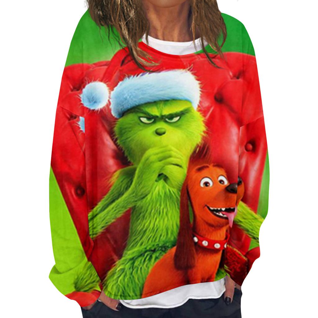 Женская повседневная модная винтажная толстовка с длинным рукавом и круглым вырезом с принтом, многослойный пуловер, топ