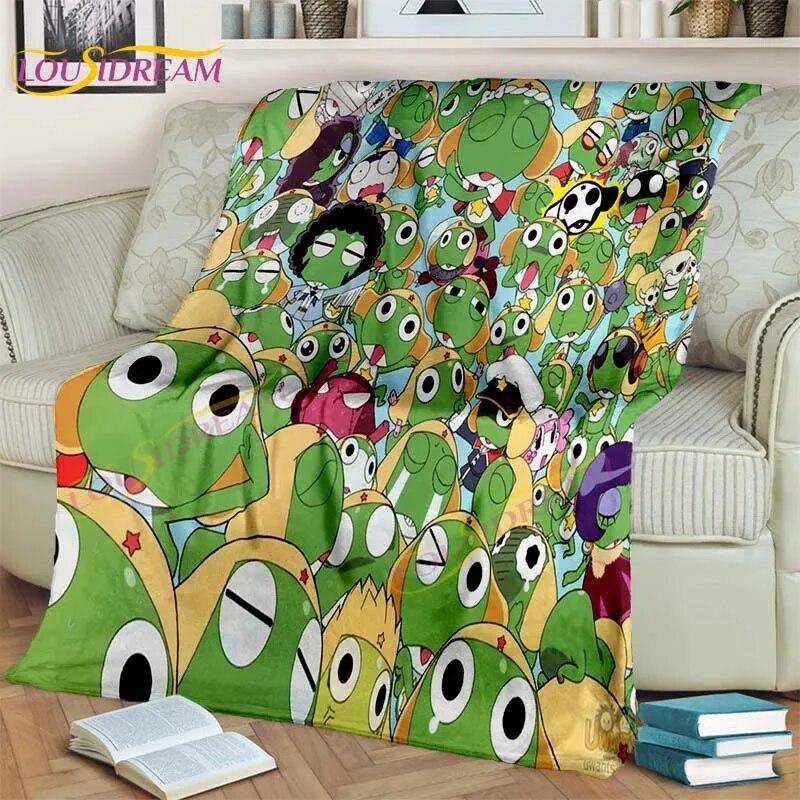 3D Cartoon Keroro Blanket Cute Frog Blanket Soft Lightweight Flannel Blanket for Living Room Bedroom Sofa Travel Camping Blanket