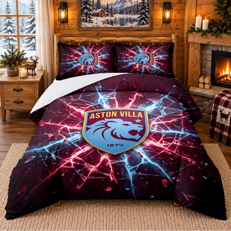 Printed 3Pcs Bedding Set Aston Villa Football Pattern Bed Sheet Pillowcase For Bedroom Decor