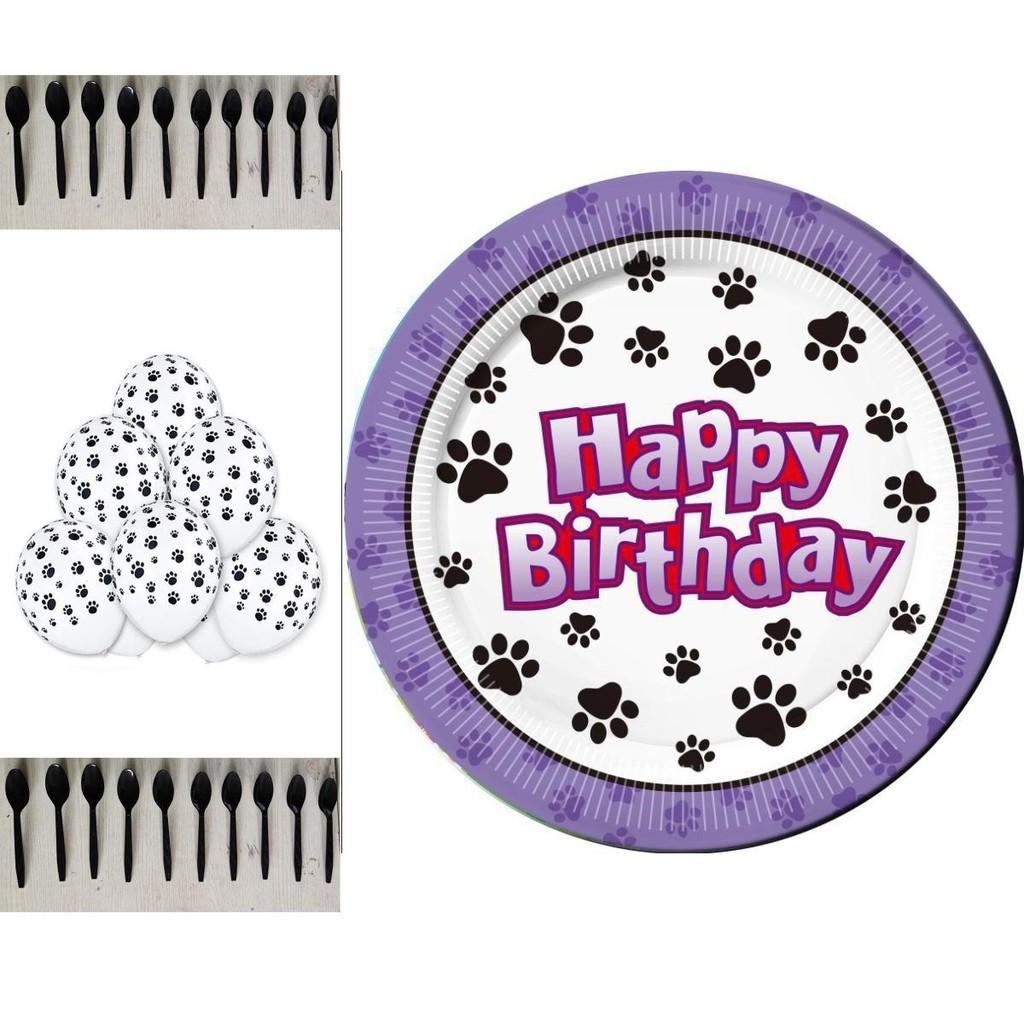 Dog Paw Party Kit Whimsical Pet Themed Plates Cups Napkins And Balloons