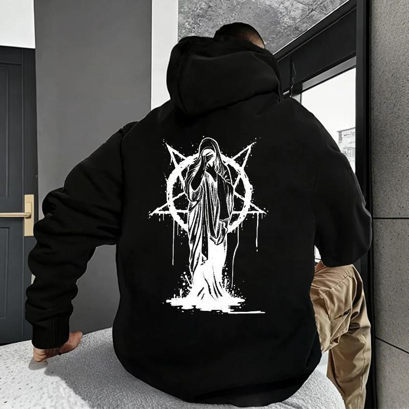 Трендовые мужские толстовки с капюшоном 2025 года с сатанинским демоническим принтом, осенне-зимняя повседневная спортивная одежда, городская уличная одежда, мужской топ, мужская одежда