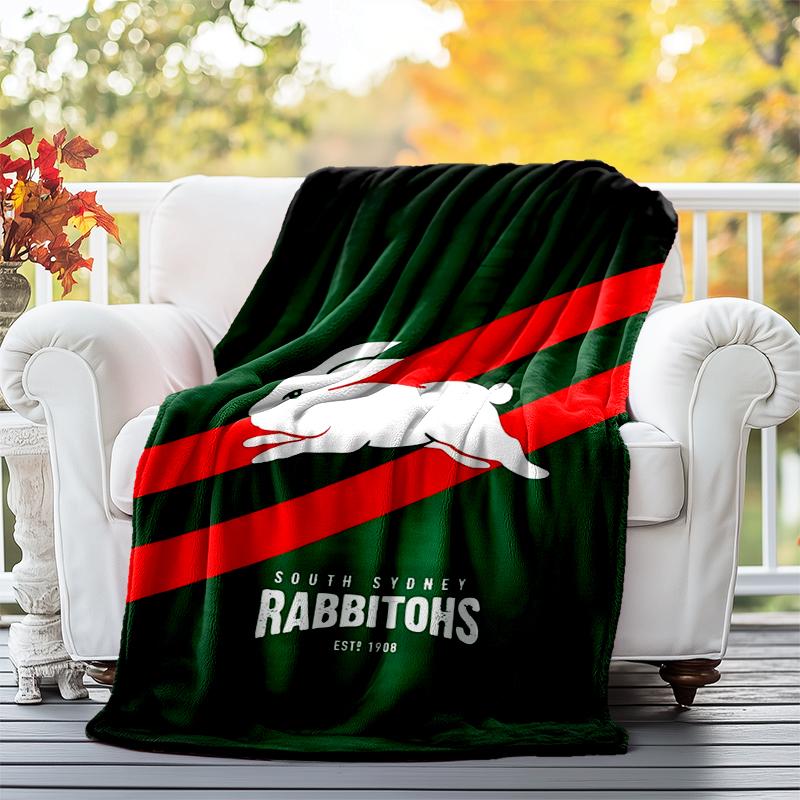 South Sydney Rabbitohs Flannel Blanket Soft All-Season Throw, Design for Camping, Car Travel, Hiking Sofa, Bed, Office Perfect Gift for Parties