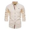 Spring Summer 100% Cotton Shirt Men Fashion Solid Color Stand Collar Long-sleeved Mens Shirts Social Casual Men Clothing