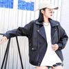 Spring and Autumn New Retro Cocoon Contour Motorcycle Leather PU Jacket Loose Jacket