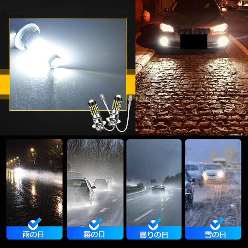 Светодиодная противотуманная фара H3, Соответствует требованиям техосмотра, 12/24 В, 6500 К, Светодиодная фара,