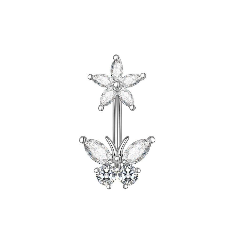 Sunflower Zircon Navel Ring Butterfly Heart Belly Button Ring Vintage Body Piercing Jewelry Girl