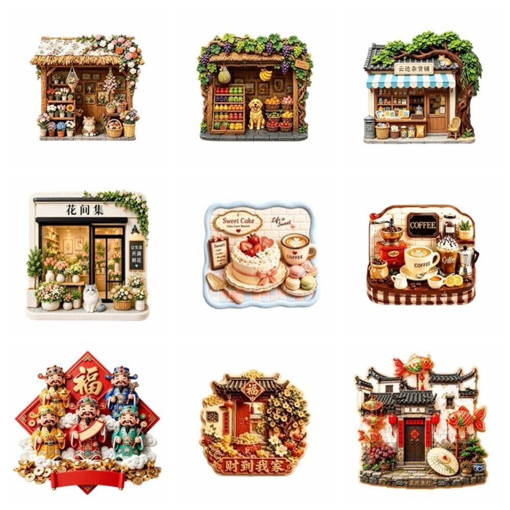 House Refrigerator Magnet Shop Shape Magnetic Sticker Chinese Style Home Decoration Magnet
