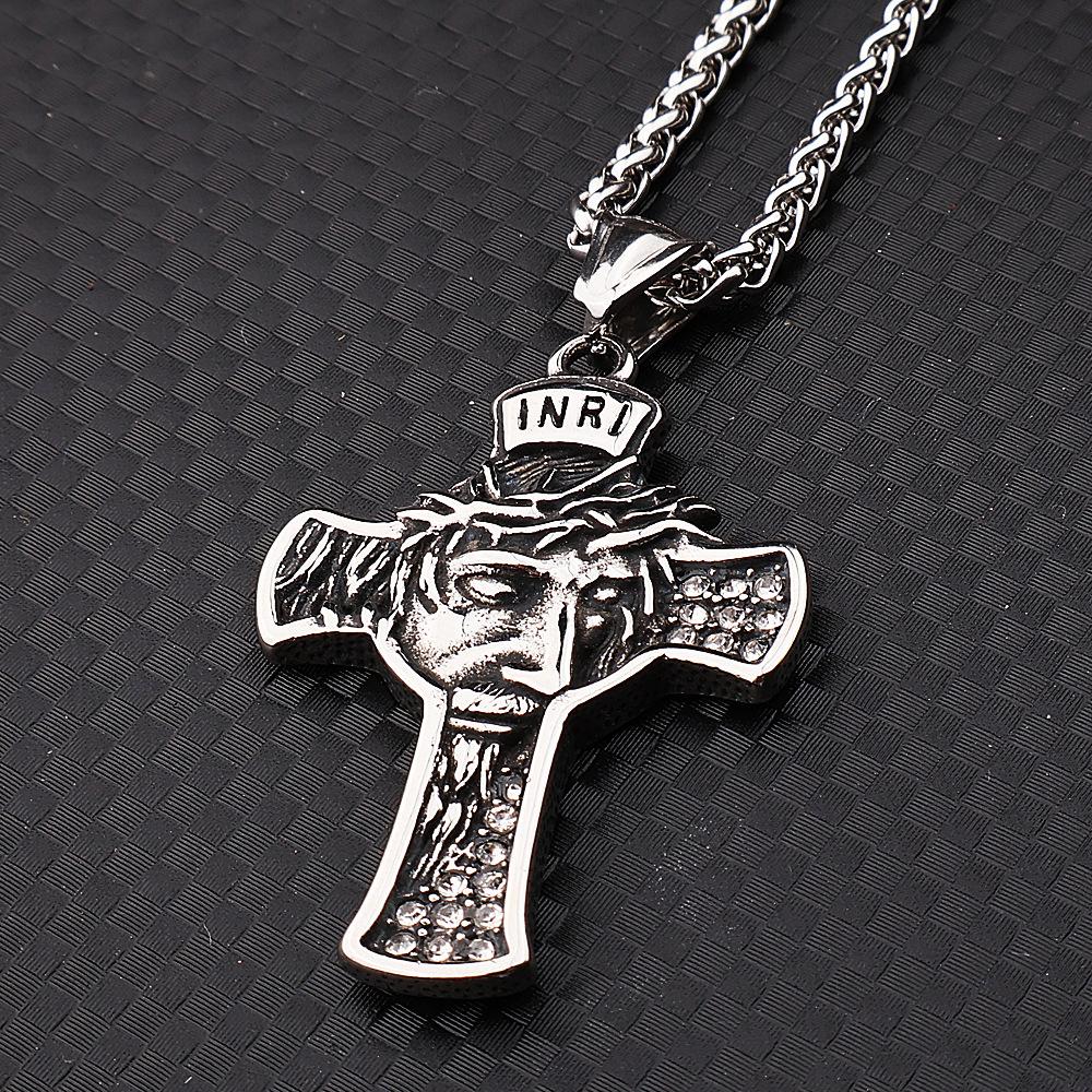 Vintage Stainless Steel Cross Necklace Pendant Portrait Titanium Steel Jewelry Hip Hop Style