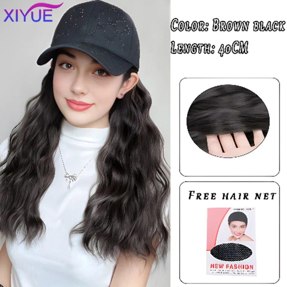 Шляпа, парик, женские длинные волосы, цельный, женская мода, ленивые, слегка вьющиеся волосы, бейсболка, парик, полное покрытие головы