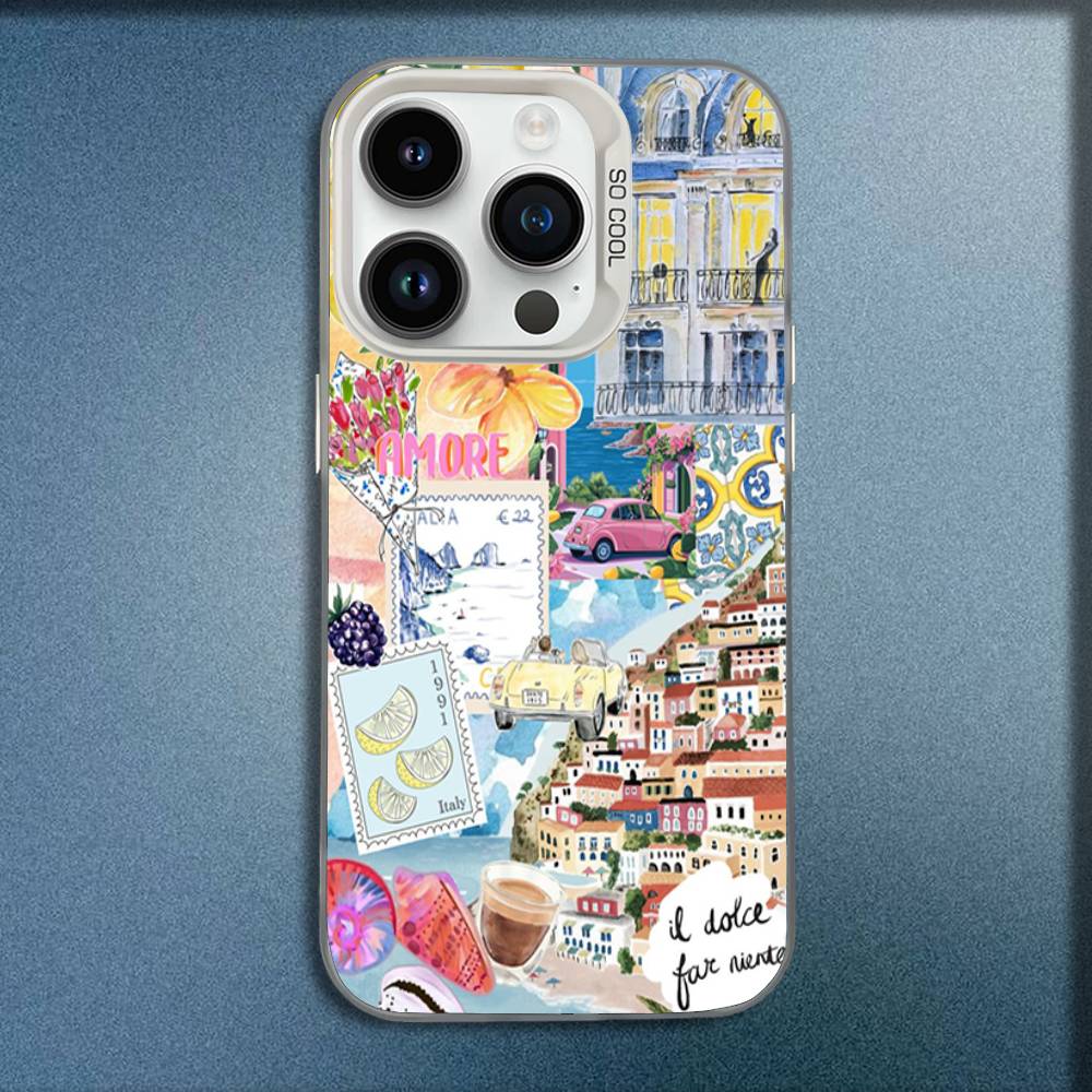 European Amalfi Coast Lemon Phone Case For iPhone 16,15,14,13,12,11,Mini,Pro,E,MAX White Candy Matte Shockproof Cover