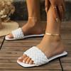 Модные женские тапочки с квадратным носком на плоской подошве, пляжные сандалии, женские повседневные шлепанцы, женская плетеная обувь, женские шлепанцы, модные тапочки