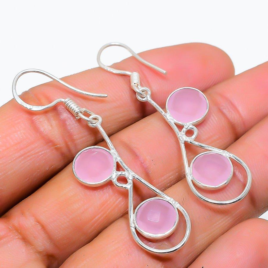 Pink Chalcedony Gemstone 925 Solid Sterling Silver Jewelry Earring 2.05" GK-5922