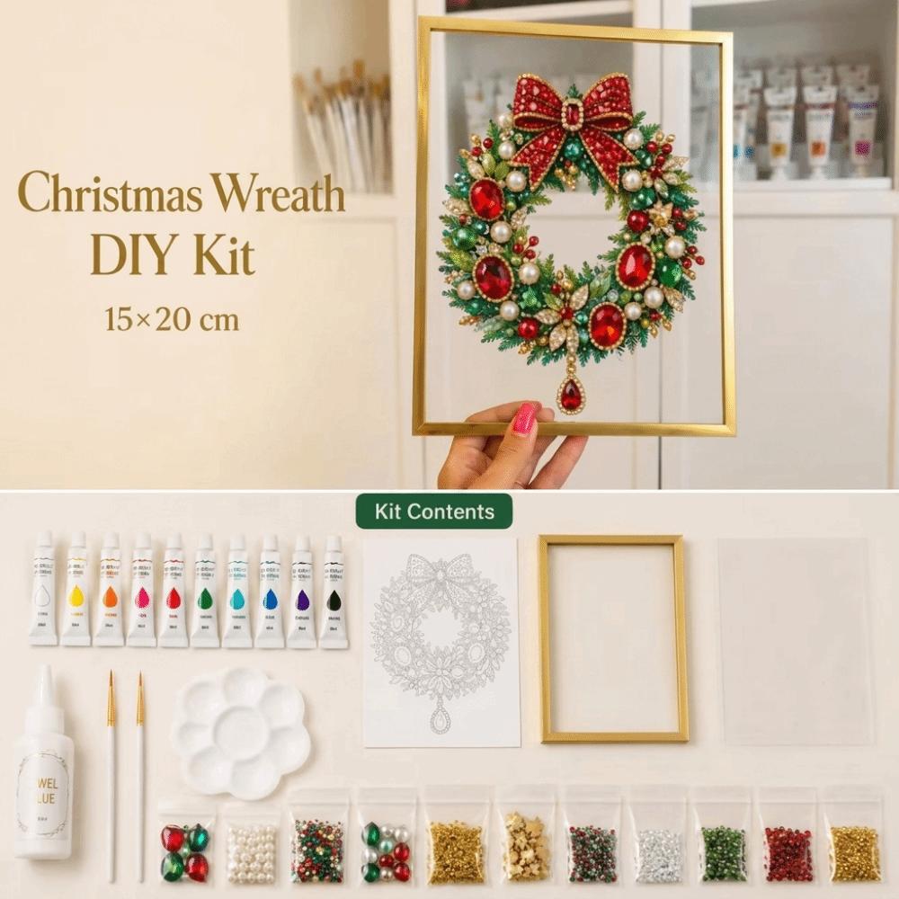 DIY Jeweled Christmas Tree Art Kit 20*15cm with Frame Christmas Diamond Painting Kit Fun Gorgeous Pearl Painting Art