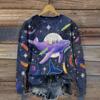 Cute Dreamy Starry Sky Ocean Whale Art Print Crew Neck Sweatshirt 3D Printed Women Casual Pullover